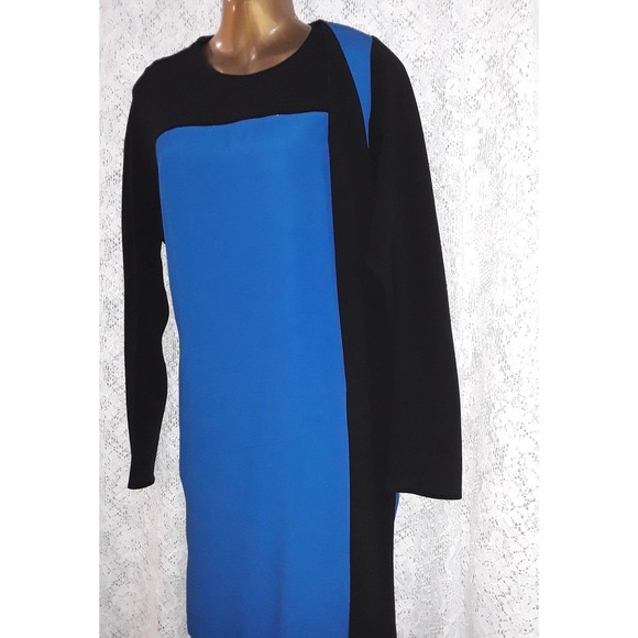Balenciaga Sz 40 Vtg Draped Panel Colorblock Long Sleeve Dress Sz - Picture 5 of 8